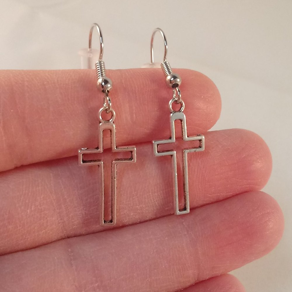 Silver Cross Earrings Hypoallergenic Hooks